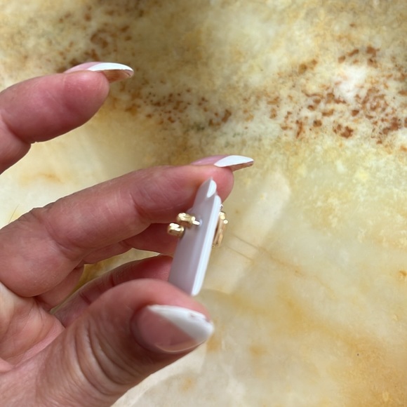 14k Gold Plated Enamel Princess Crown Earrings - Picture 11 of 11